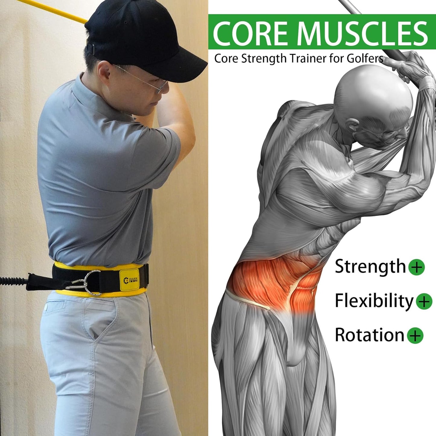 GAIARENA Golf Core Strength Trainer Swing Power Training, Golfing Exercise Resistance Bands, Indoor Gym Exerciser Golf Fitness Equipment to Improve Speed Strength Flexibility Rotation Swing Posture