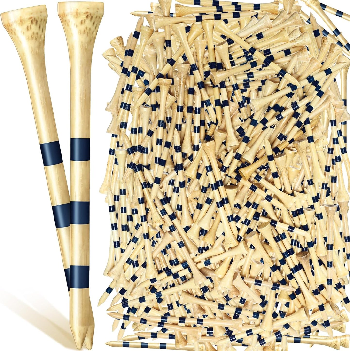Jadive Bamboo Golf Tees 3-1/4 Inches Stable Long Wooden Tees for Golf Activities, Natural Color and Blue