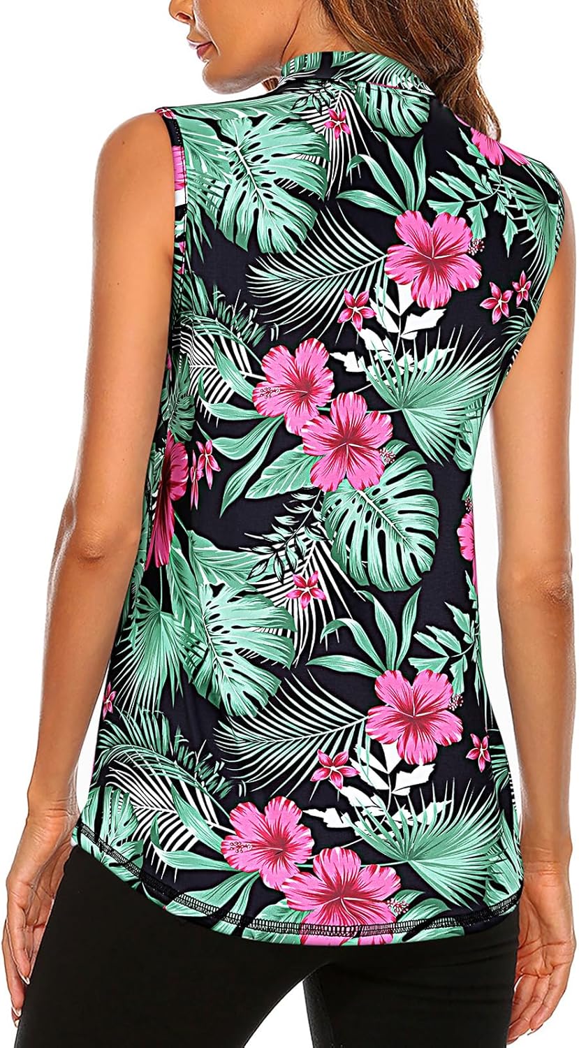 Koscacy Women's Sleeveless Golf Tennis Polo Shirts Zip Up Dry Fit Workout Tank Tops Athletic Shirt