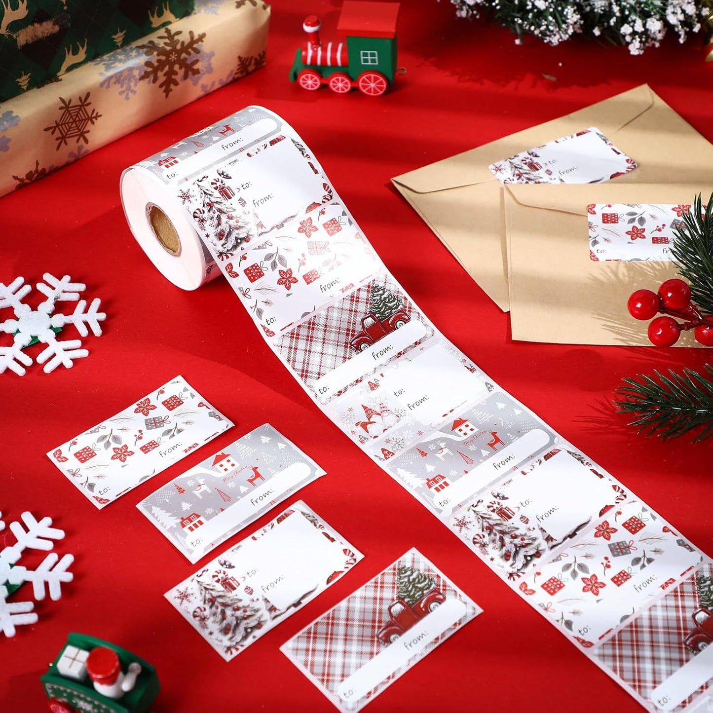 Outus 500 Pieces Christmas Tags Self Adhesive Gift Tags for Xmas Presents Christmas Name Labels Stickers for Wrapping Paper Festival Birthday Holiday Decor(Country Style,2.76 x 1.57 Inch)