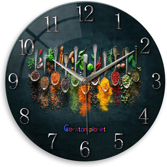 Kitchen Wall Clocks Battery Operated 14 Inches Glass Decorative Clocks for Walls Round Wall Clock Silent Non Ticking
