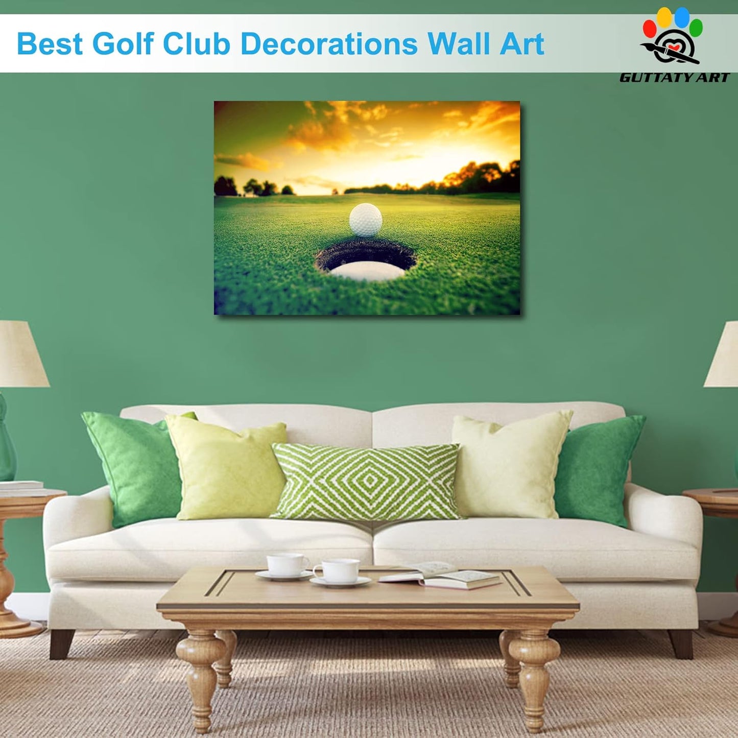 Sport Canvas Wall Art, Golf Wall Art Painting Prints for Living Room Wall Decor, Golf Ball Near Hole Landscape Poster Picture for Bedroom Decor, Framed Artwork for Office Home Decor 28x40 Inches
