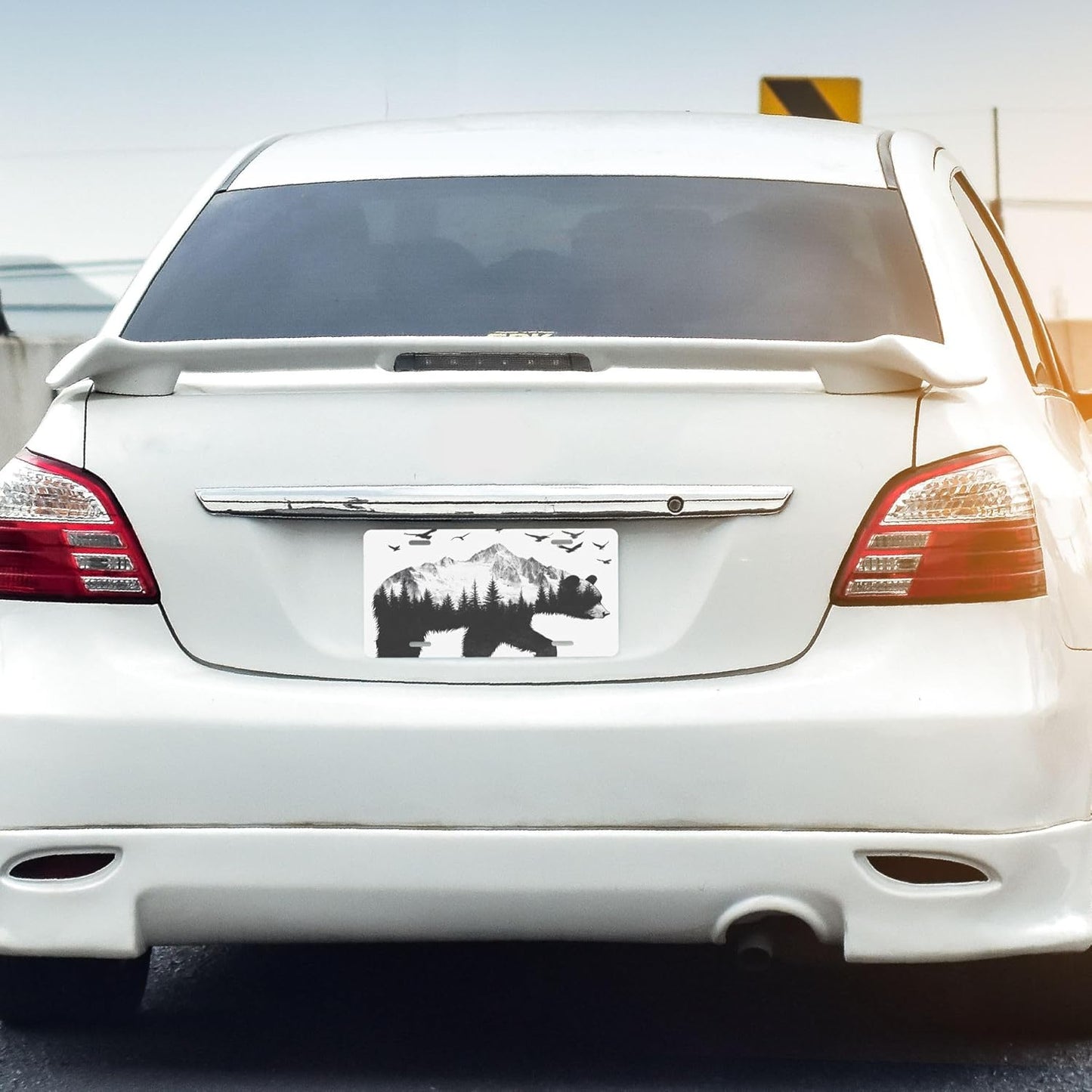 Front License Plate for Car Designs Black Forest Bear Eagle Stainless License Plate Cover Holder for Men Women Metal Aluminum Decorative Accessory Vanity Tag Standard 6 X 12 inch (4 Holes)