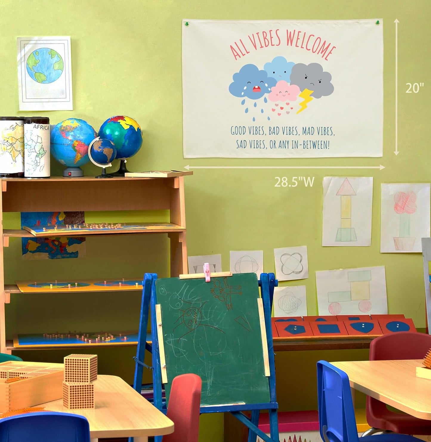 Classroom Wall Poster-Guidance Therapy Classroom Decoration-Mental Health-Welcome Present-Feel Feelings Banner-Rectangle Banner Flag Wall Decor-Door Sign-All Vibes Welcome-Christmas Gift-28.5"L×20"W