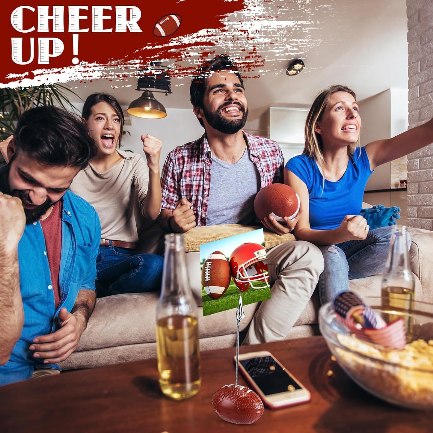 Jetec 12 Pcs Resin Sports Ball Base Memo Clips with Alligator Wire Table Number Card Place Holders Photo Stand for Office Menu Wedding Party Events Decoration(Football)