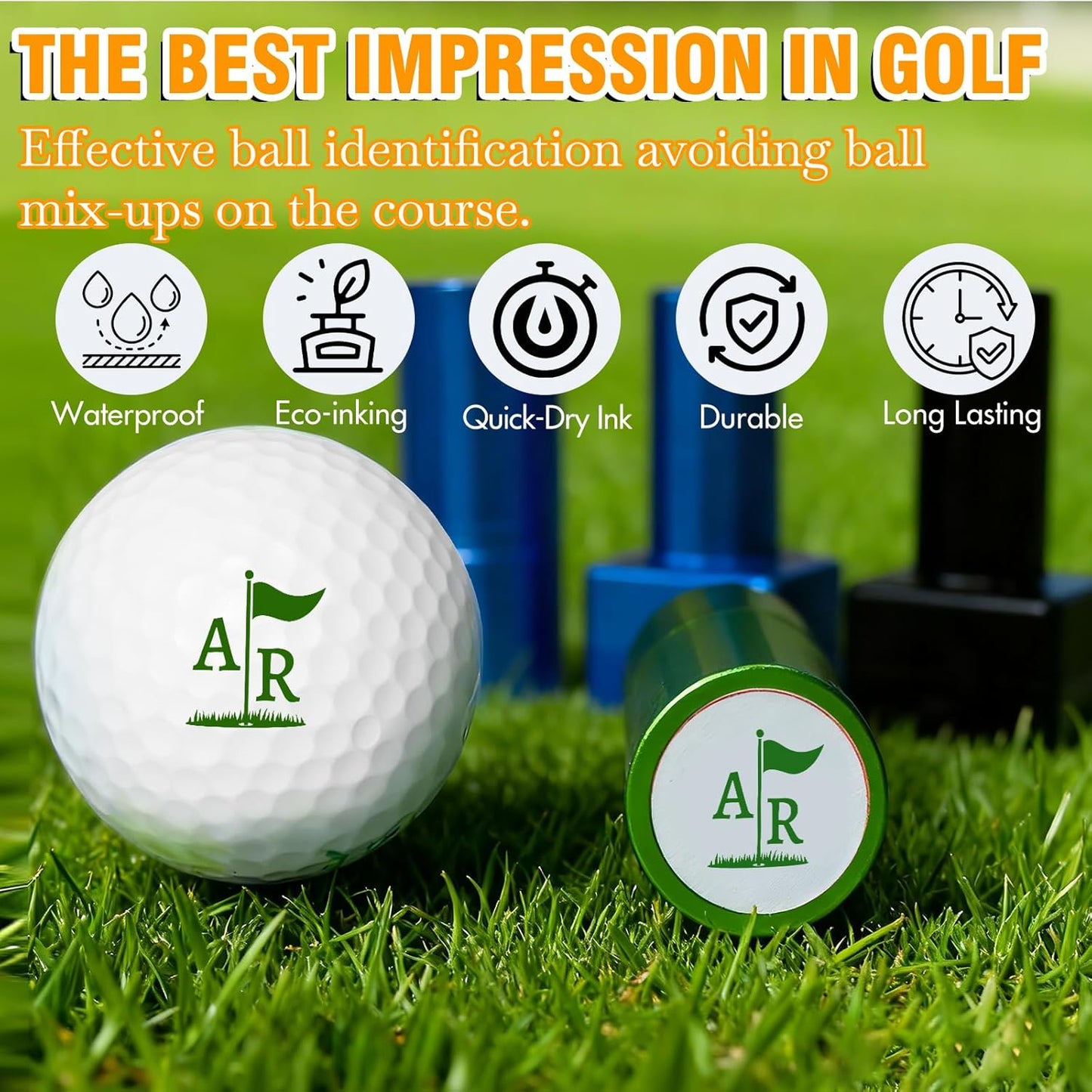 Lihome Golf Ball Stamp Personalized - Durable Waterproof Reusable Ink Stamper, Custom Golf Gift for Men, Dad, Retirement, Father's Day, Birthday & Christmas