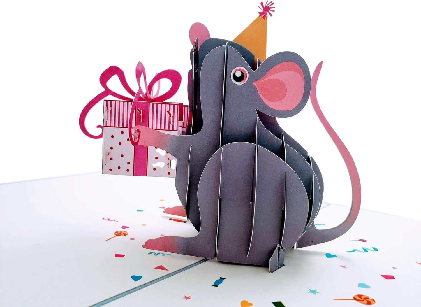 iGifts And Cards Cute Happy Mouse Birthday Pop Up Greeting Card - Awesome, Best Wishes, Congratulations, Celebration, Feliz Cumpleaños, Cheerful, Presents, Cool, Kid, Wow
