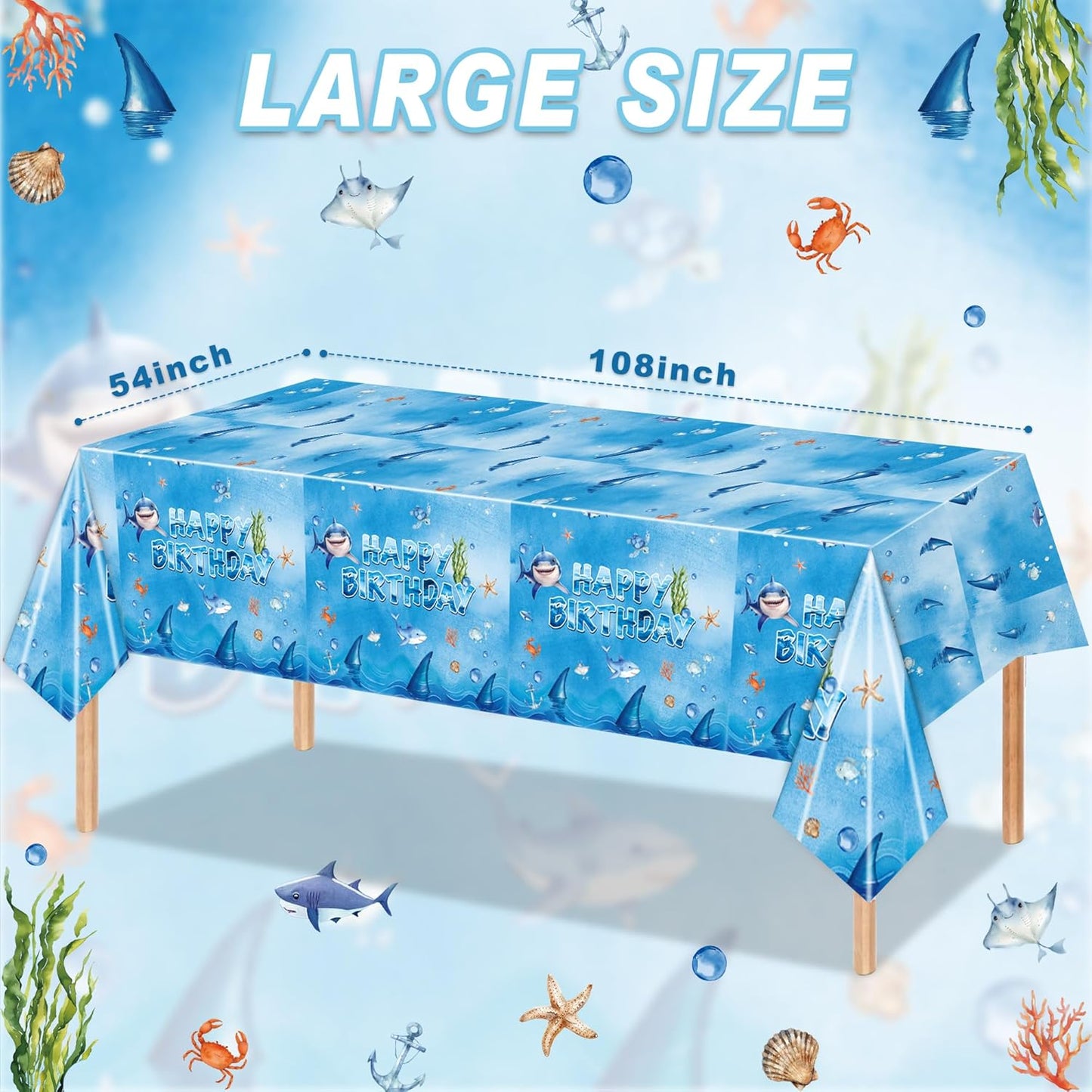 3 PCS Shark Tablecloth Party Supplies Shark Themed Birthday Party Decorations，54 x 108inch