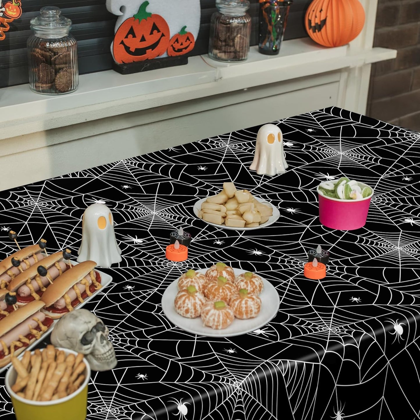 QZYL 3 PCS Halloween Table Cloths, 54" x 108" Spider Web Table Cloth, Black Disposable Tablecloth Plastic Tablecover, Spider Webs Halloween Decorations Party Supplies Tableware Decor