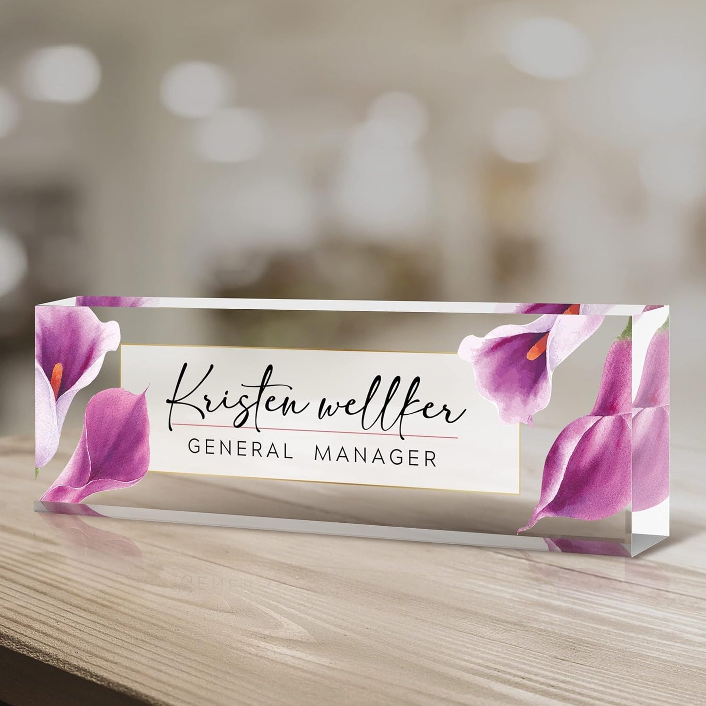 Personalized Name Plate for Desk Custom Acrylic Desk Name Plate Custom Employee Appreciation Gifts Office Gifts for Women, Men, Boss, Coworkers, Teacher, Nurse (Purple Calla Lily)
