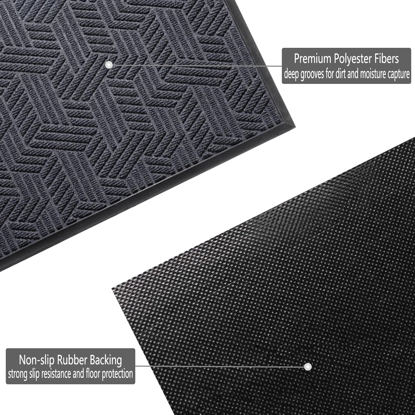 Front Door Mat 36"x24" Indoors Outdoors Welcome Mats, Waterproof Non-Slip Rubber Backing Heavy Duty Doormat Outside Entrance, Low Profile Entryway Rugs Floor Mat for Patio, Pattern B Grey