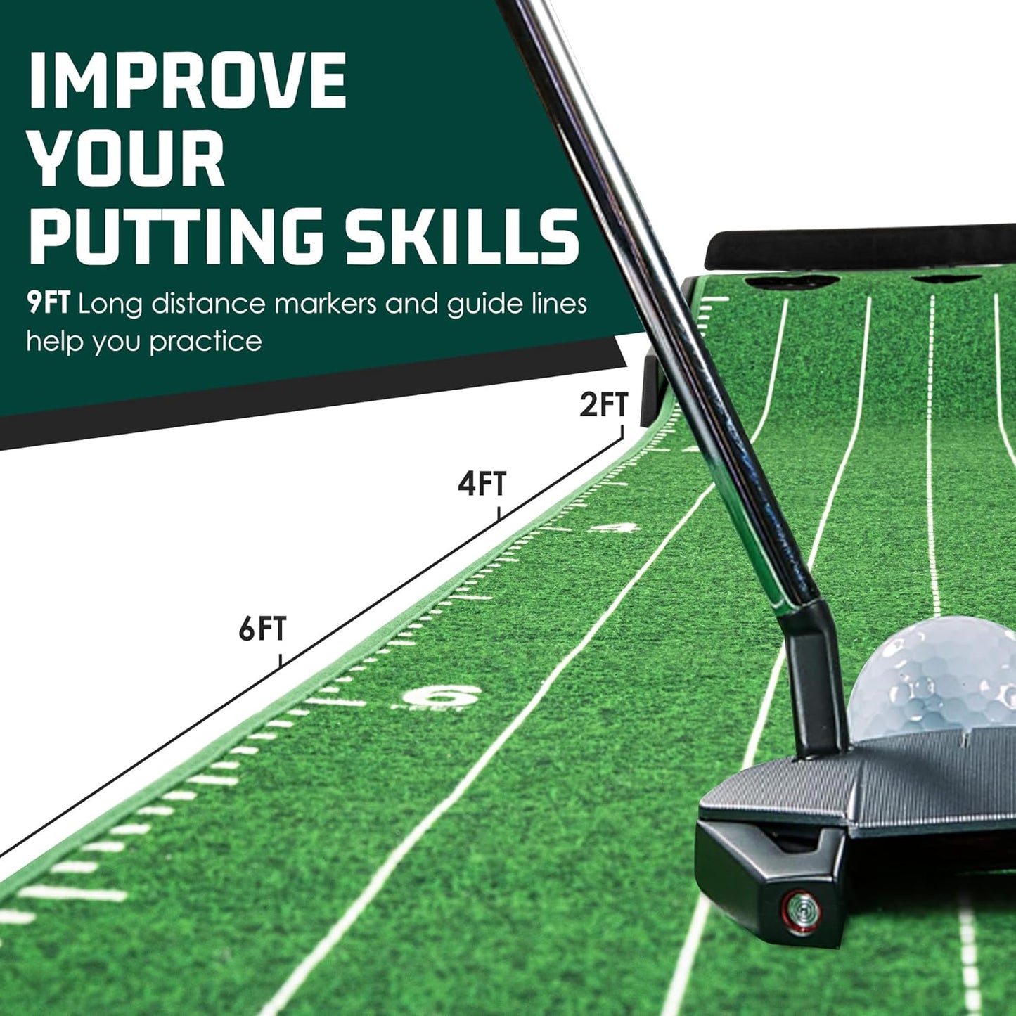 ropoda 9ft Golf Putting Green, Portable Putting Mat for Home and Office with Auto Ball Return Function, Golf Practice Putting Mat Aid for Indoor and Outdoor Use, Classic or with a Putting Mirror