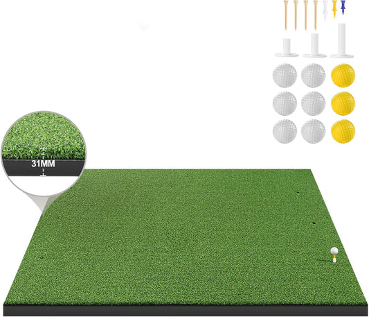 LIBERRWAY Thicken Golf Mat, 5x4ft Practice Turf, Indoor/Outdoor, Training Aid with 9 Golf Balls