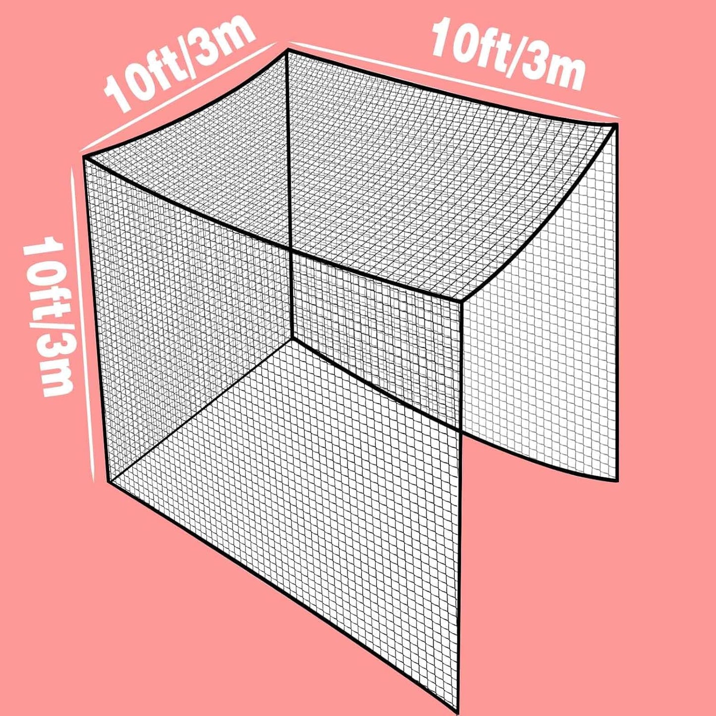 Golf Batting Cage Netting 10 x 10 x 10ft Practice Net for Golf (Frame NOT Included) Training Net with Tie Ropes for Backyard Indoor Outdoor