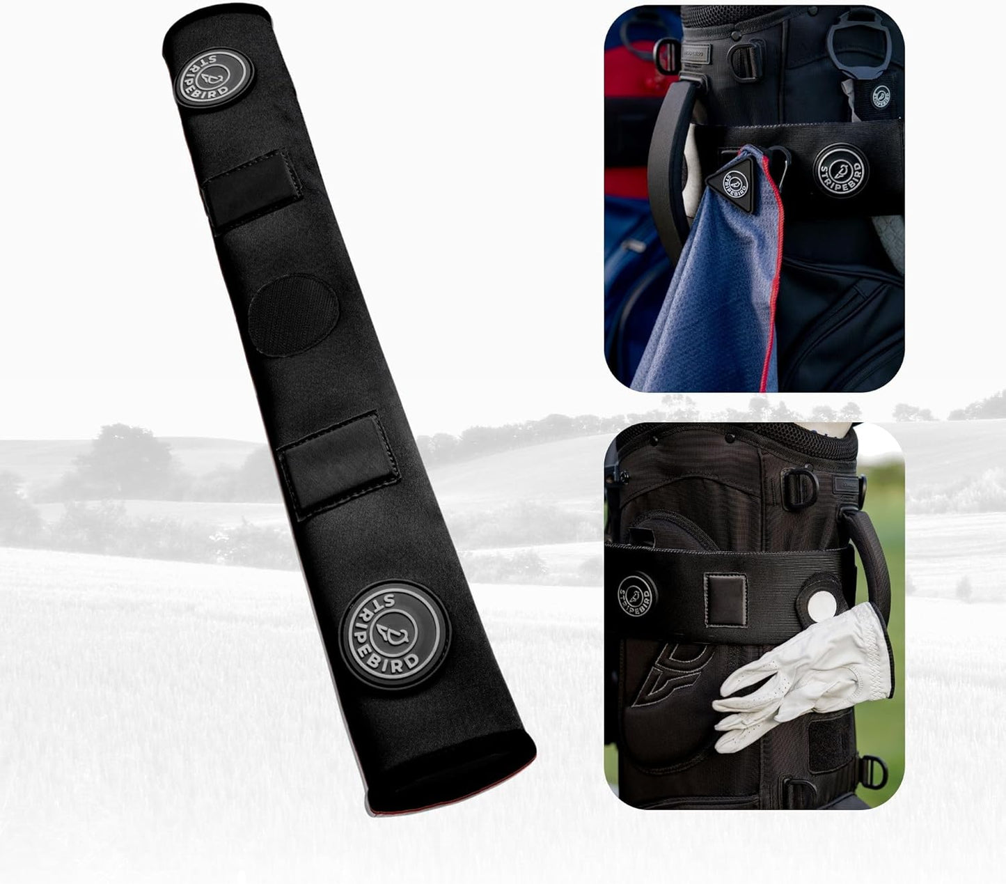 Stripebird - Premium Golf Cart Strap Sleeve Protector - Save Your Golf Bag from Golf Cart Straps - Includes Magnetic and Steel Plate for Magnetic Golf Accessories