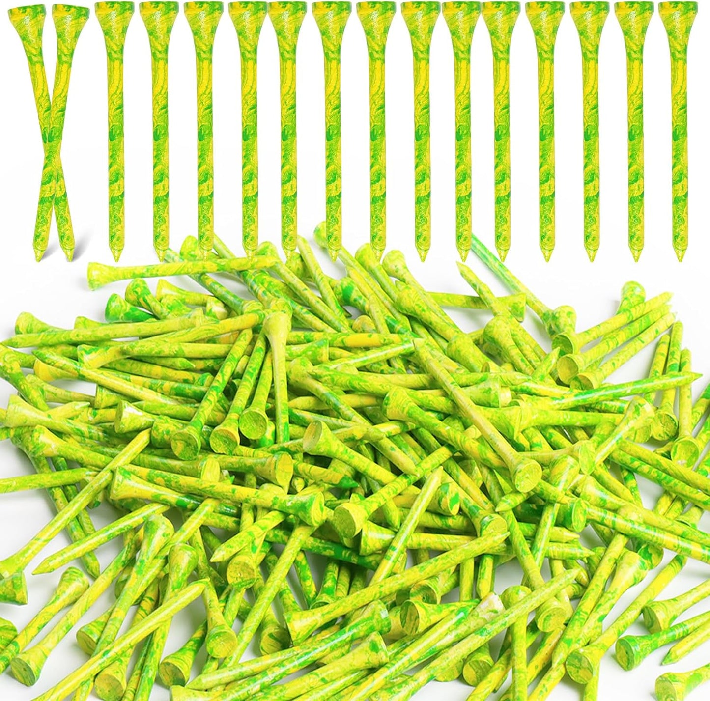 Amy Sport Golf Tees Styllish Bamboo Wooden Coloured Painted Bulk 200 Pack 1 1/2 3 1/4 2 3/4 Inch Tee, Enhanced Visibility Color Purple Pink Green Blue, Practice for Men Women