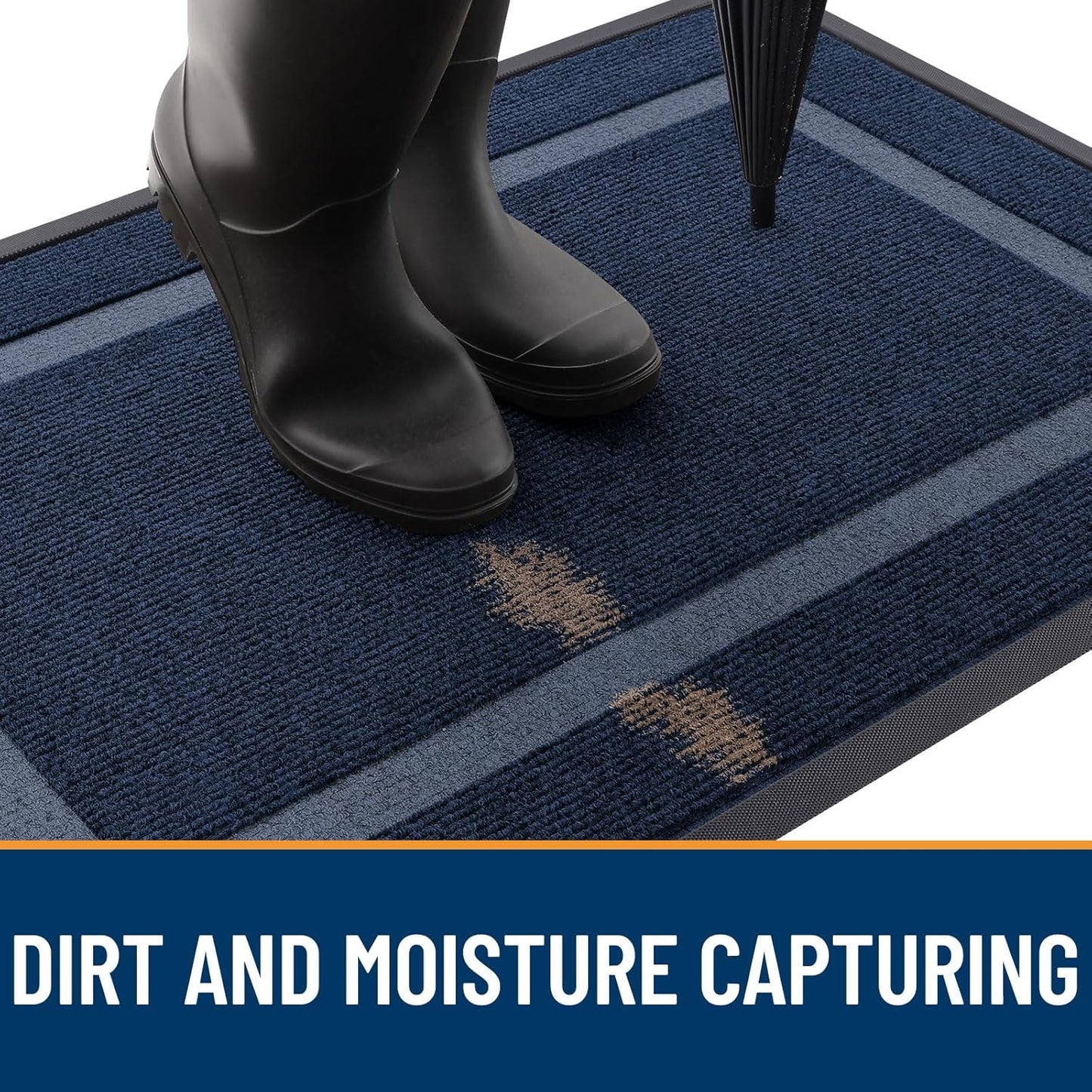 OLANLY Front Door Mat Indoor Outdoor Entrance, Waterproof All-Season, All-Weather Doormat, Sturdy Natural Rubber, Fade Resistant, Low Profile, Easy Clean Patio Porch Entryway Mat, 71x47, Blue