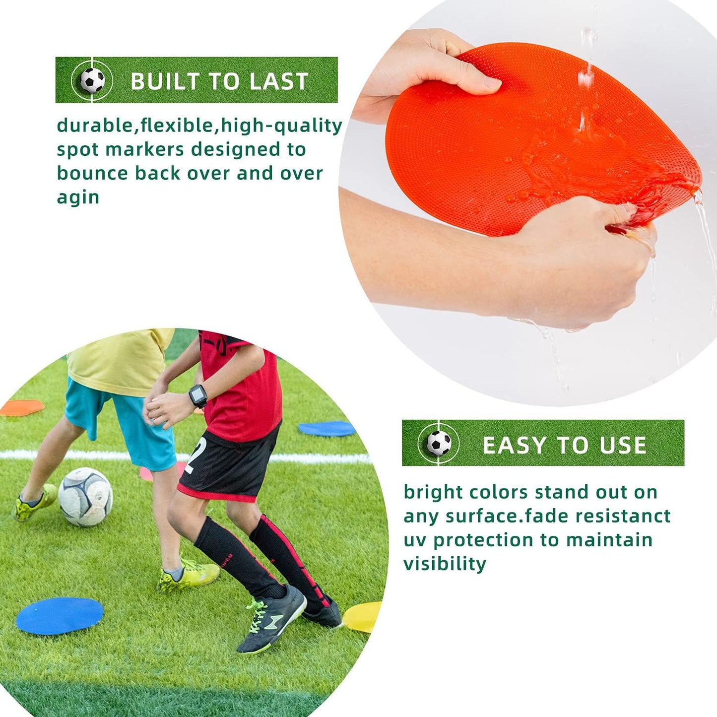 Poly Spot Markers 9 inch Non-Slip Rubber Agility Markers Flat Field Cones Floor Dots for Football, Soccer, Basketball Training Markers, School Activities, Exercise Drills, Social Distancing