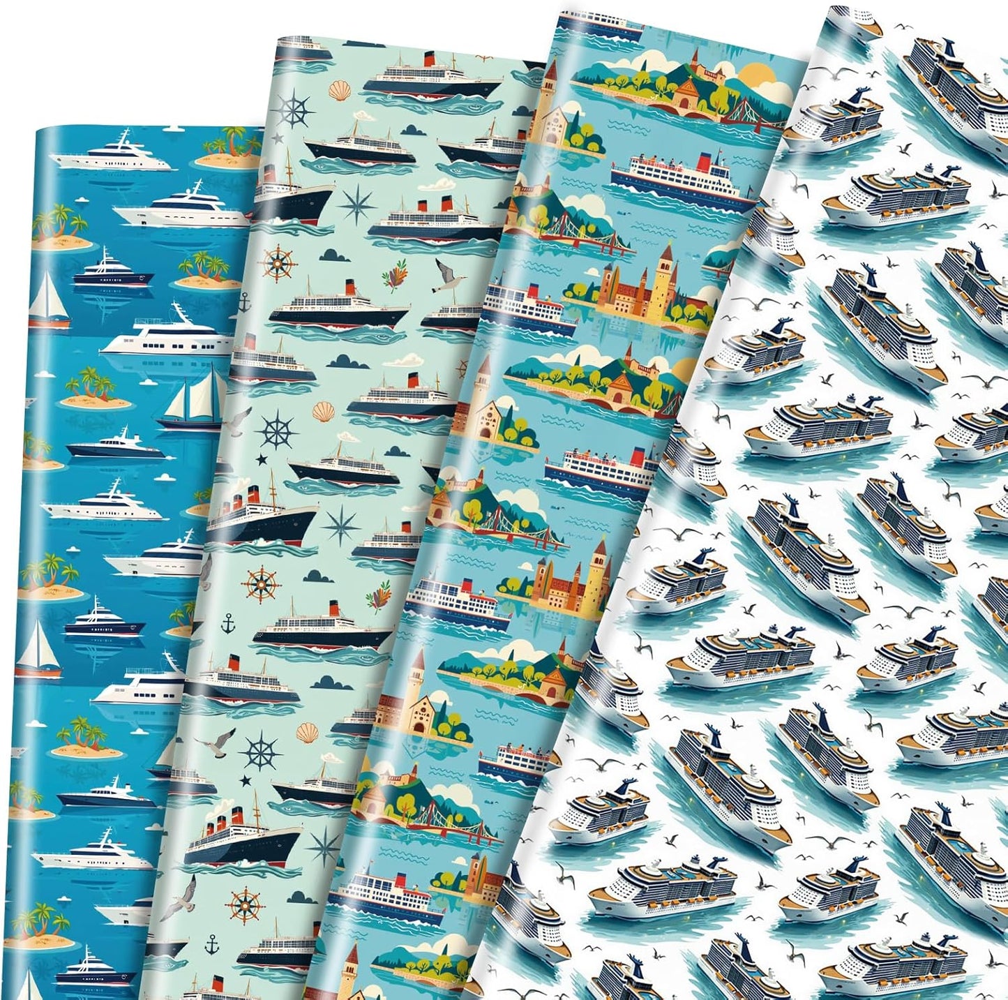 Pineraap Cruise Ship Wrapping Paper 12 Sheets Nautical & Voyage Themed Gift Wrap for Cruise Lovers,Travel Enthusiasts,20"x28"