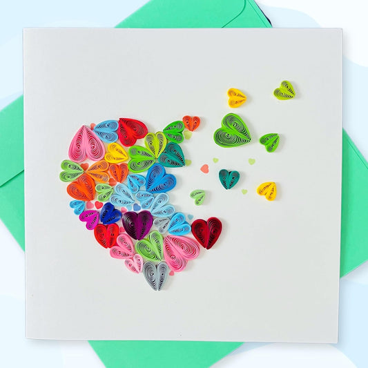 Quilling Cards, handmade card, quilled cards with Handmade Art for all occasions: quilling birthday card for women, Birthday card, mother... colorful heart design (Breaking heart)