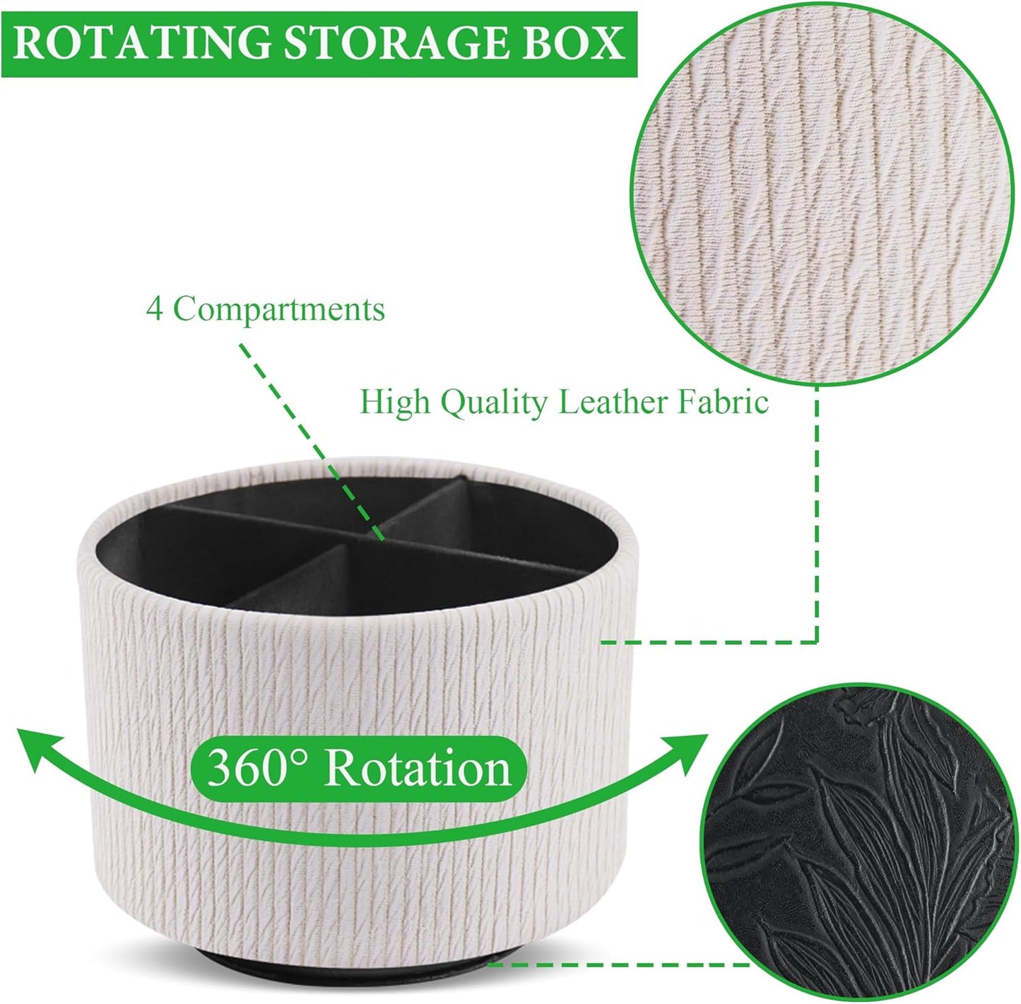 Hennaja Round Leather Art Supply Organizer,Remote Control Holder,360 Degree Spinning,Multi-Functional Pencil Holder,4 Compartments Desktop Stationary Organizer(1-Wood Beige)