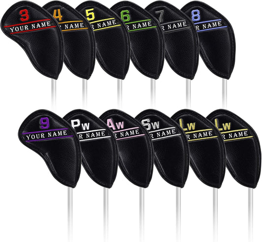 CRAFTSMAN GOLF 12pcs or 1pc Black Leather Golf Iron Head Covers Set Headcover Colorful Number Embroideried for Callaway Ping Taylormade Cobra Also Custom Version w/Your Name