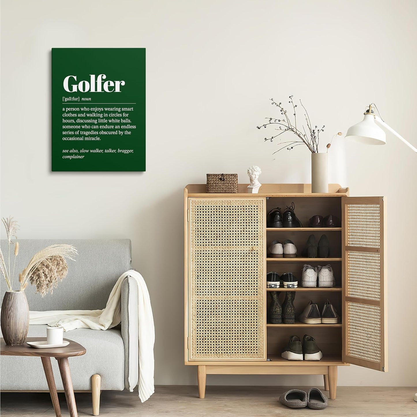 XWELLDAN Dark Green Golfer Definition Framed Canvas Wall Art Decor, Gifts for Golfers Men, 11x14 Inches