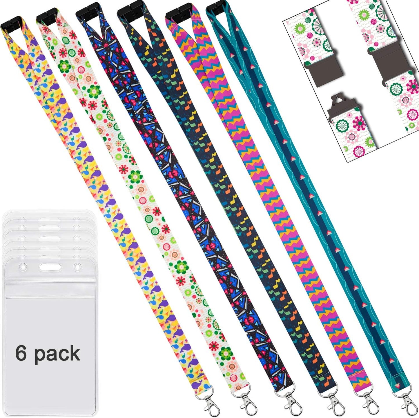 YOUOWO 6 Pack Lanyards with ID Badge Holder Vertical for Cruise Keys Women Kids Ship Card,Breakaway Safety Quick Release Office Neck Safety Lanyard
