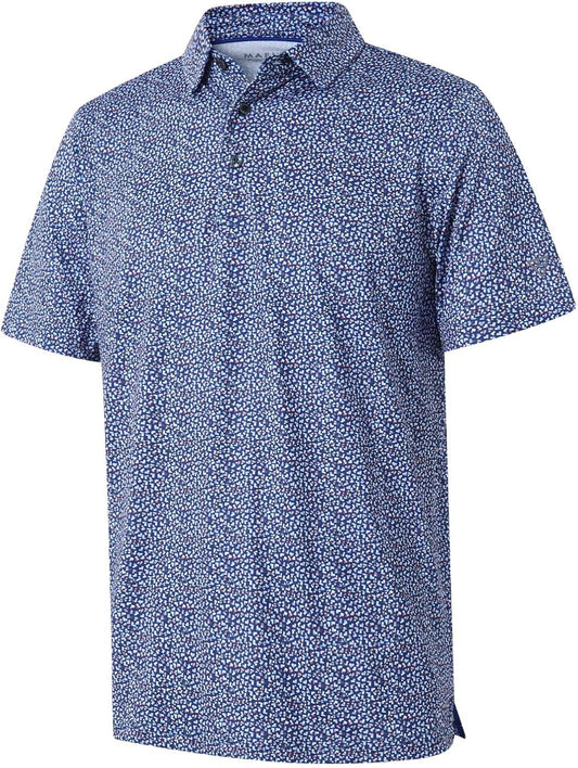 Golf Shirts for Men Dry Fit Short Sleeve Print Performance Moisture Wicking Polo Shirt
