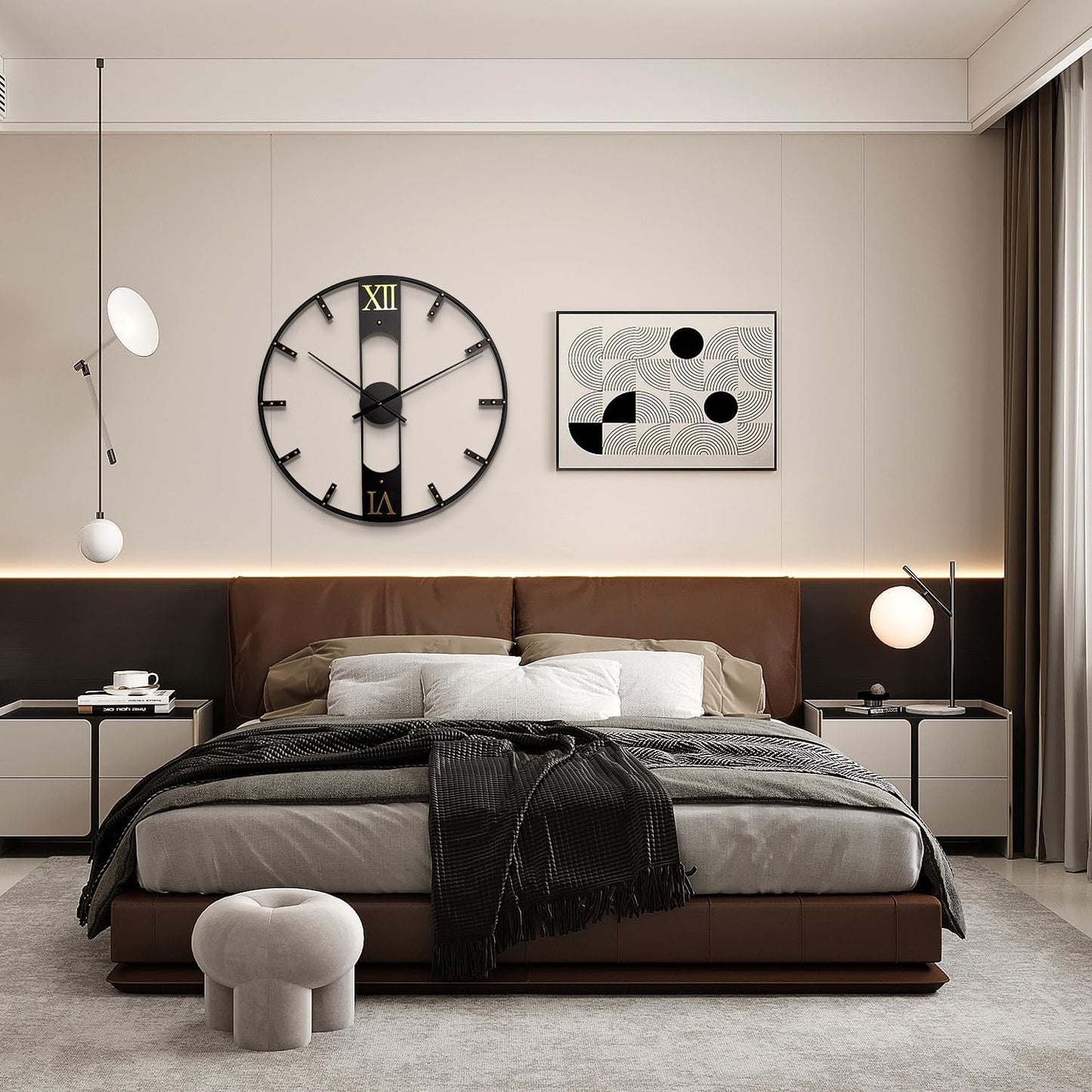 Large Wall Clock for Living Room Decor Modern Mid Century Metal Silent Gold Kitchen Big Wall Clock Art for Bedroom Decorative Office Non Ticking Battery Operated Wall Watch 24 Inch