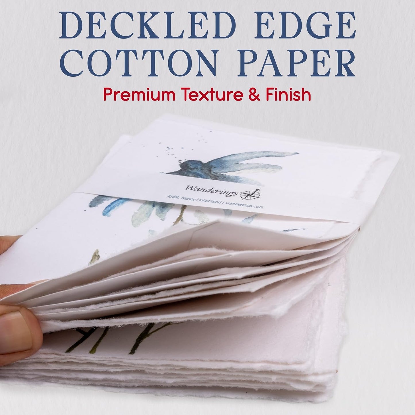 WANDERINGS Handmade Deckle Edge Blank Greeting Cards & Envelopes with Flower Art - Thick 300gsm paper– 20 Cards (5 Each of 4 Varieties) for Invitations, Thank Yous, Get Well and Birthday Cards –5x7