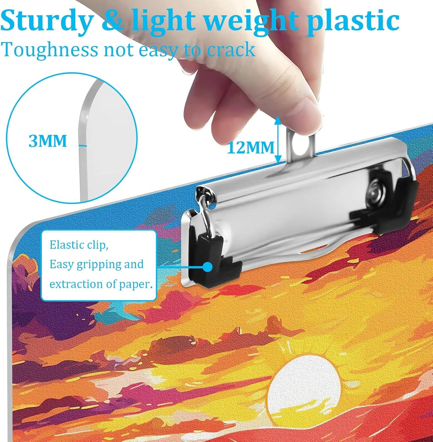 Sunflowers and Sunset Clipboard A4 Letter Size Plastic Decorative Clipboards for Teacher,Nurse Doctor Student and Kid Cute Design for Standard Size 12.5 x 8.7