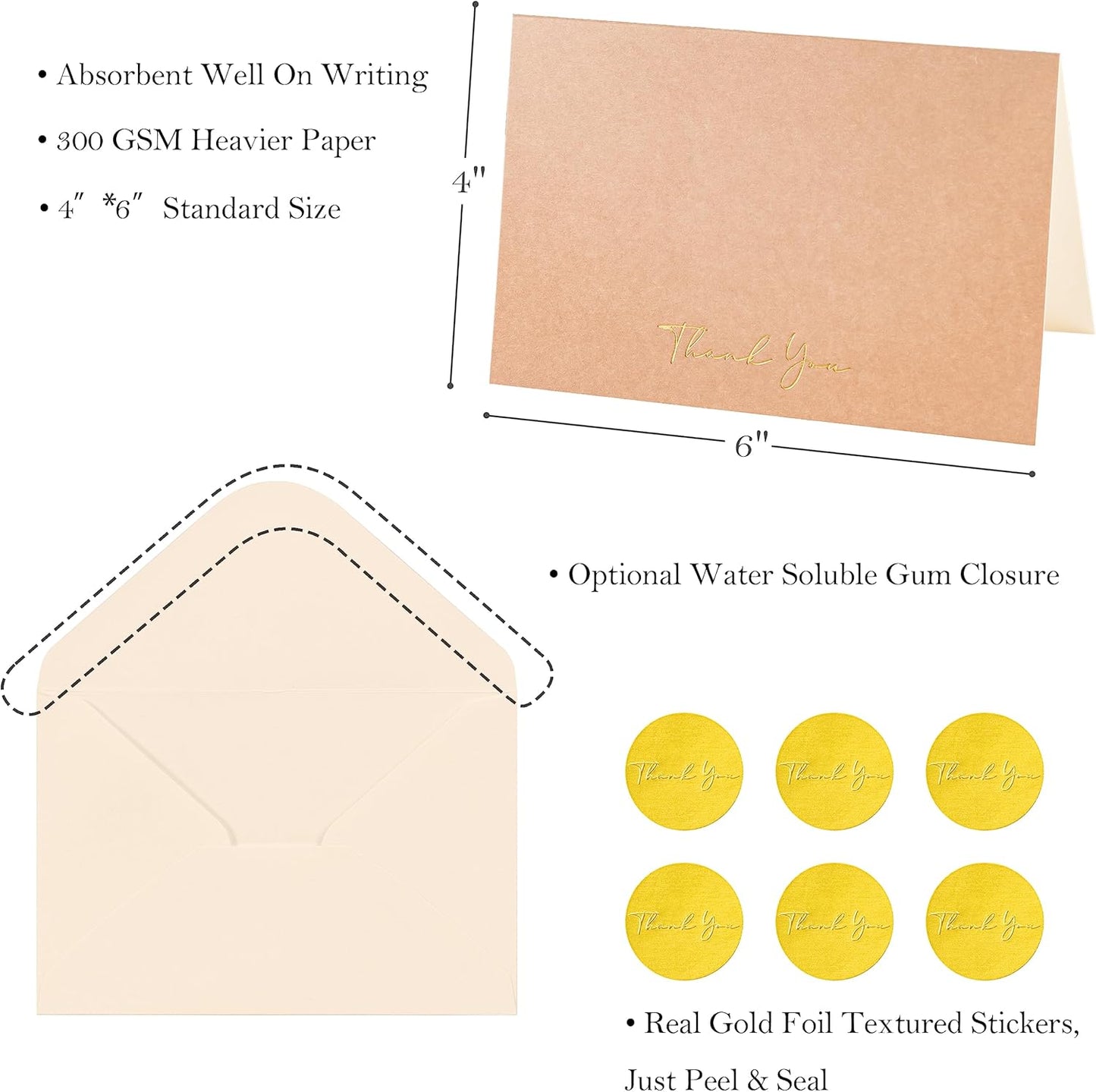 Crisky Neuttral Brown Thank You Cards with Envelopes & Stickers， 50 Pack Bridal Shower Graduation Thank You Cards Small Business, Wedding Baby Shower Birthday Funeral Notes Bulk