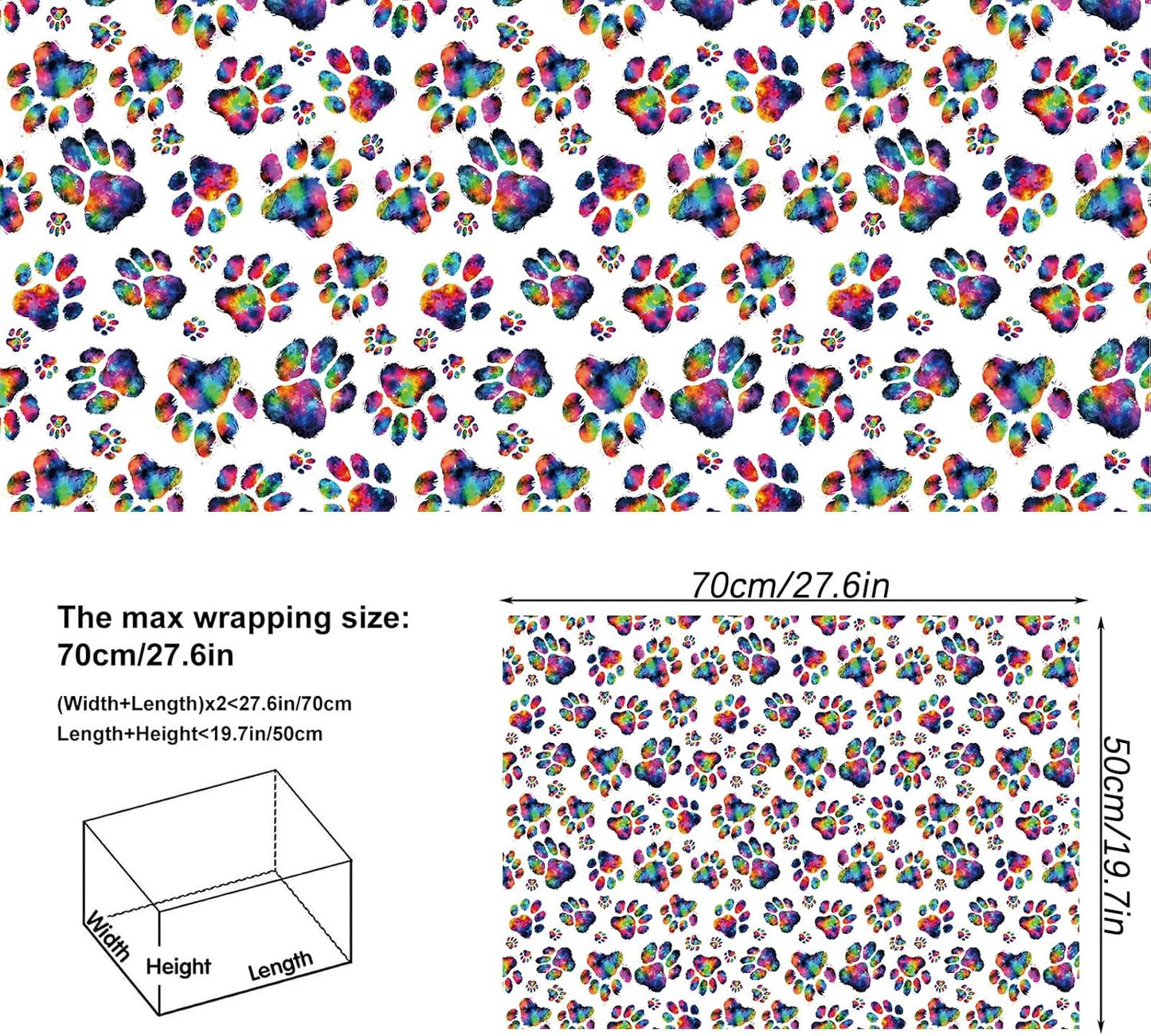 Dtiafu Dog Wrapping Paper - Colorful Paw Wrapping Paper for Boys Girls Kids Birthday Baby Shower Holiday - 20 X 28inch Per Sheet(8 Sheet Folded Flat)