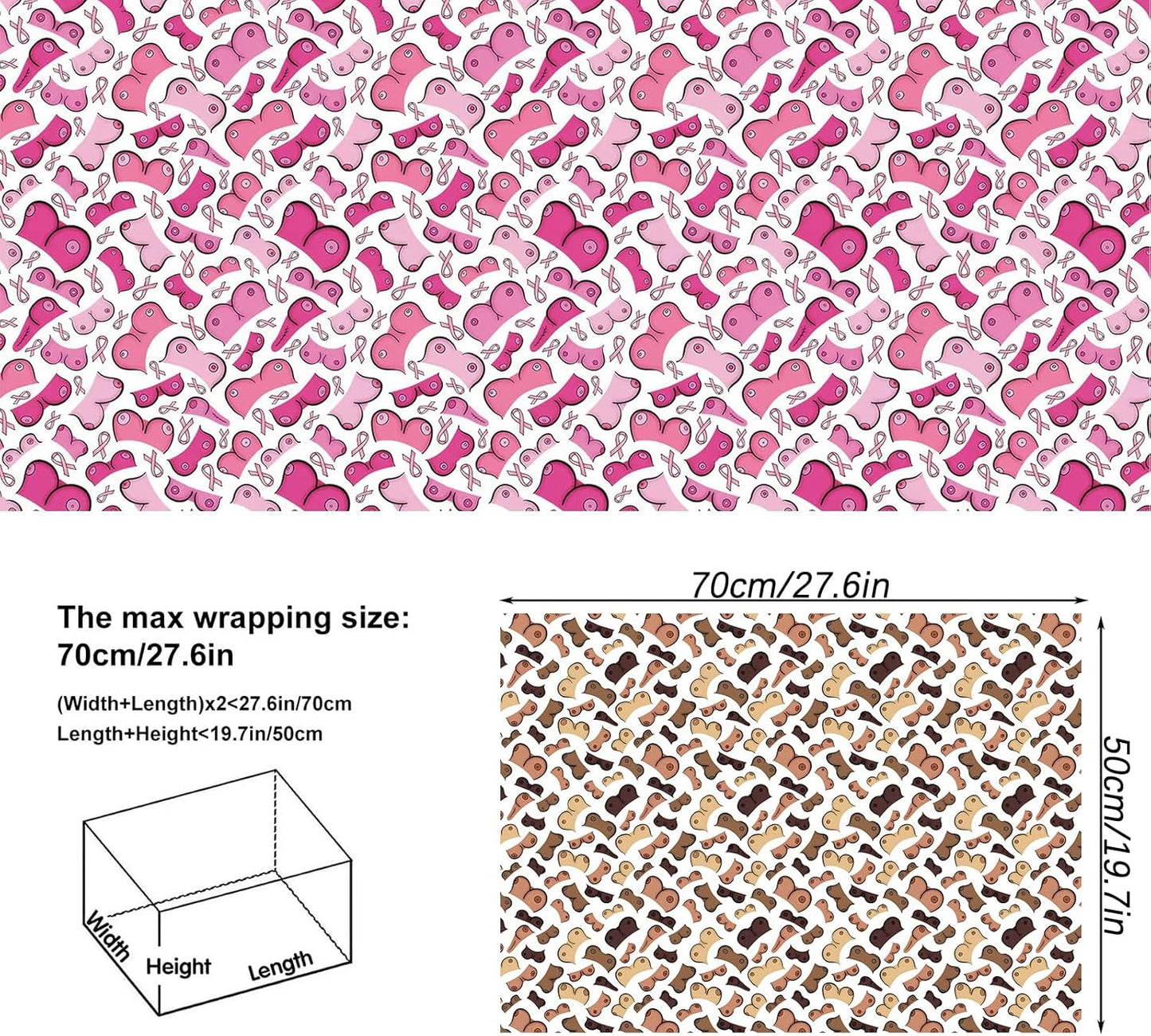 Dtiafu Bridal Shower Wrapping Paper for Women Girlfriend - 8 Sheet Funny Wrapping Paper with Pink Boob Print for Wedding Valentines Day Holiday Bachelorette Party- 20 x 28 Inch Per Sheet