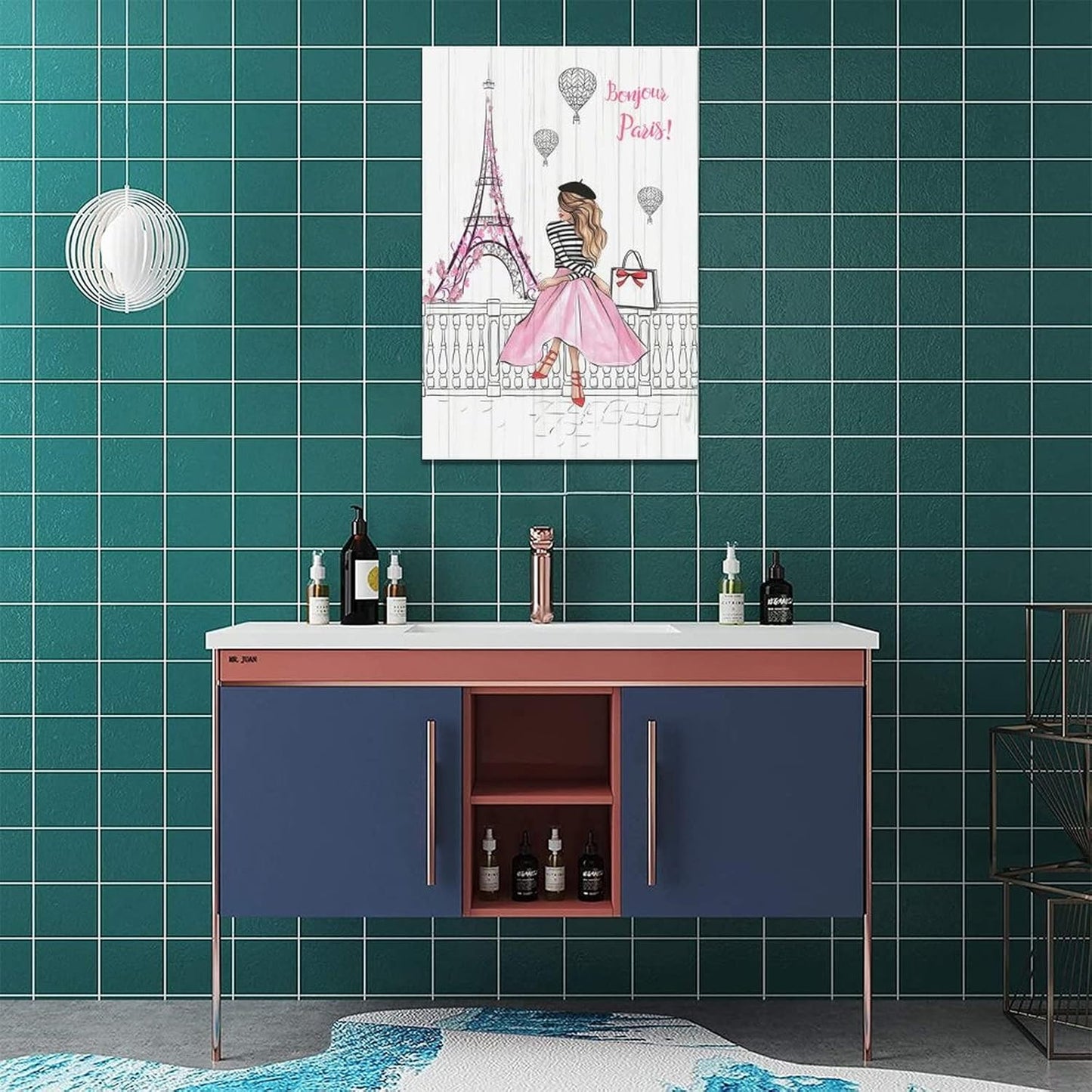 Pink Eiffel Tower Wall Art Romantic Paris Fashion Women Canvas Wall Decor Butterfly Eiffel Tower Picture Painting Print Modern Atwork For Girls Women Room Bathroom Office Framed Ready to Hang 16"x24"