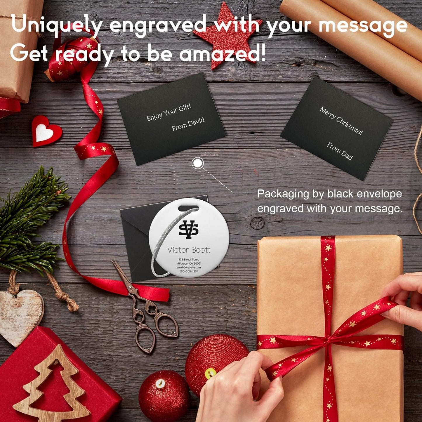 Personalized Luggage Tags for Suitcases - Stainless Steel Custom Luggage Tags for Backpacks & Bags, Sturdy, Waterproof & Heavy Duty (Silver/Round)