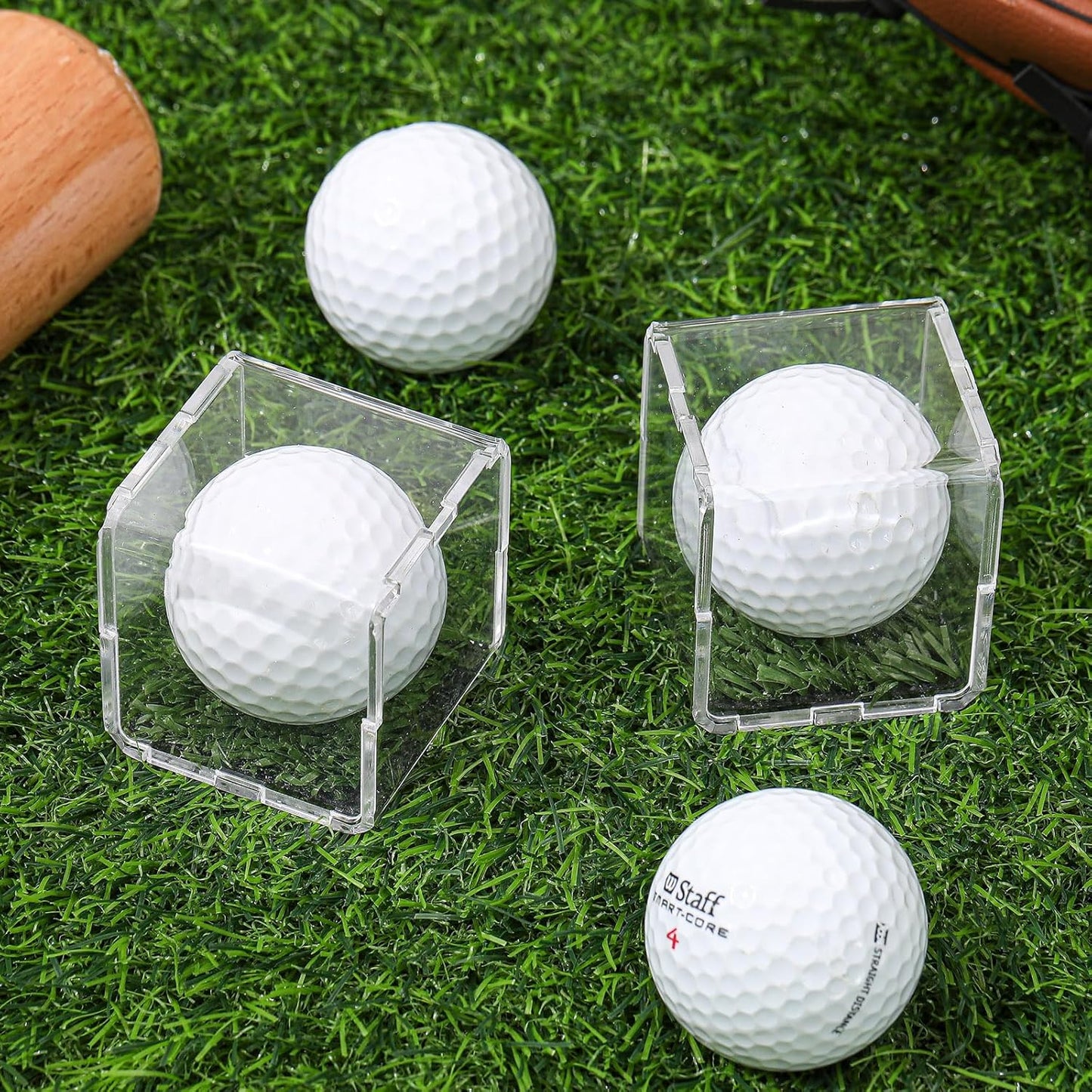 Tioncy 2 Pcs UV Protected Golf Ball Holder Display Case with Turf 2x2 x2 Inch Clear Acrylic Golf Ball Hole in one Stand Display Case Storage Box for Memorabilia Autograph Souvenir Collection