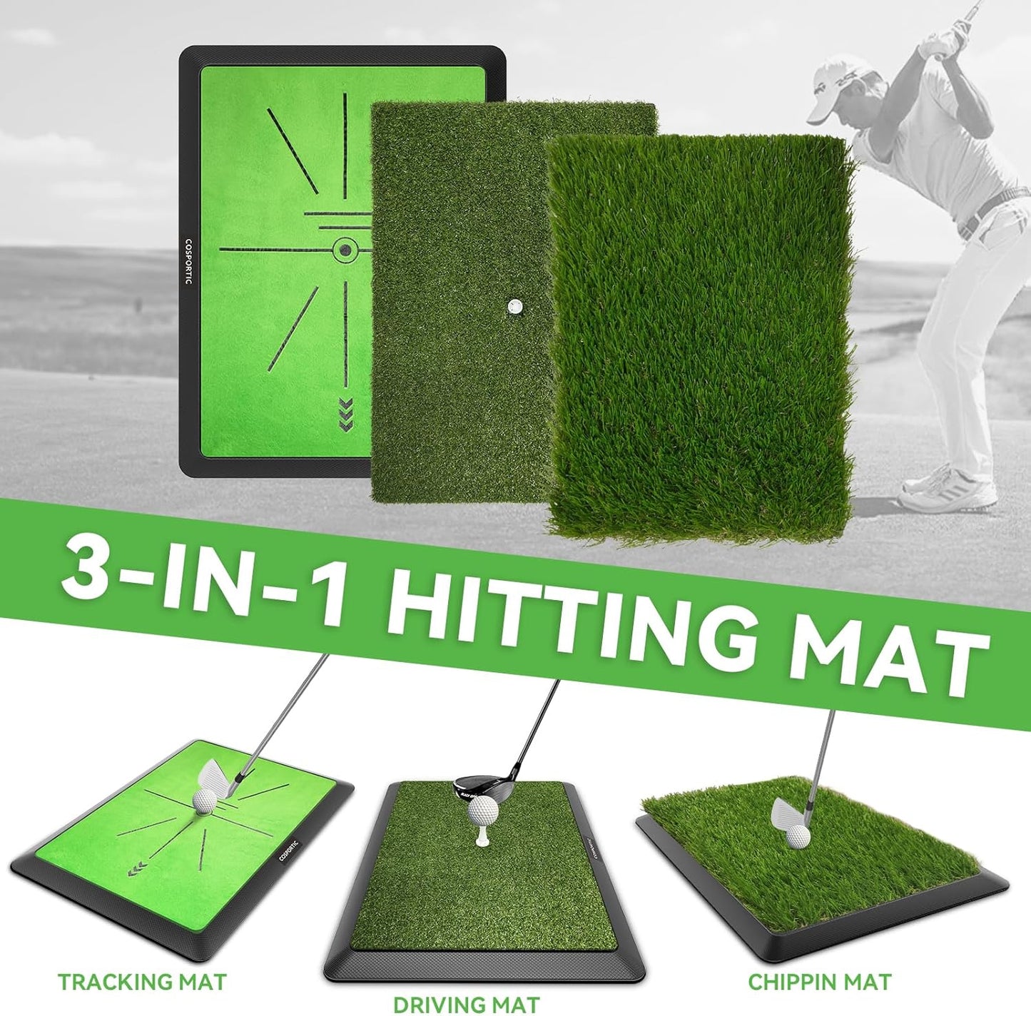 Golf Hitting Mat, Golf Training Mat for Swing Path Feedback Detection Batting,Extra Replaceable Golf Practice Mat 16"x12", Golf Gifts for Men Women for Home Indoor Outdoor