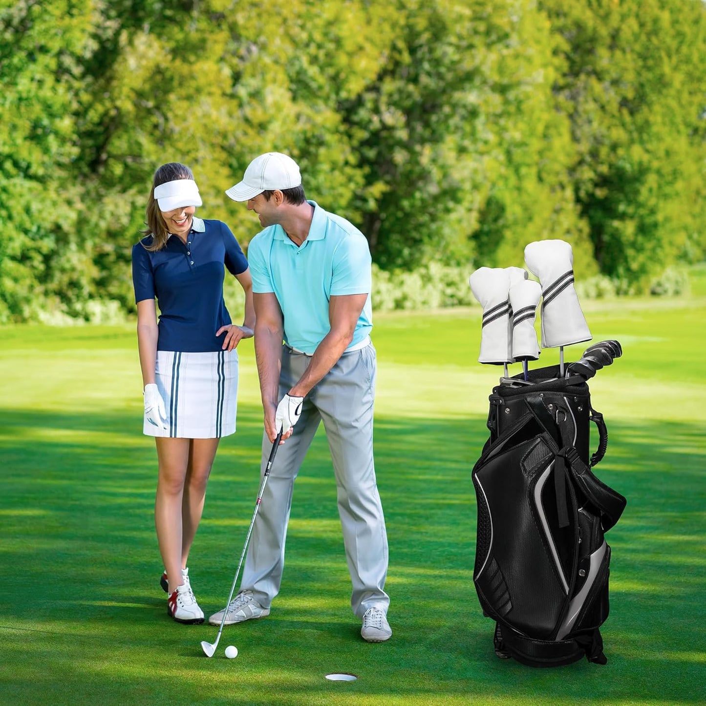 Golf Club Head Covers - 4pcs or 1pc Golf Accessories Club Covers Set for Woods and Driver Fairway Hybrids with Interchangeable Tags