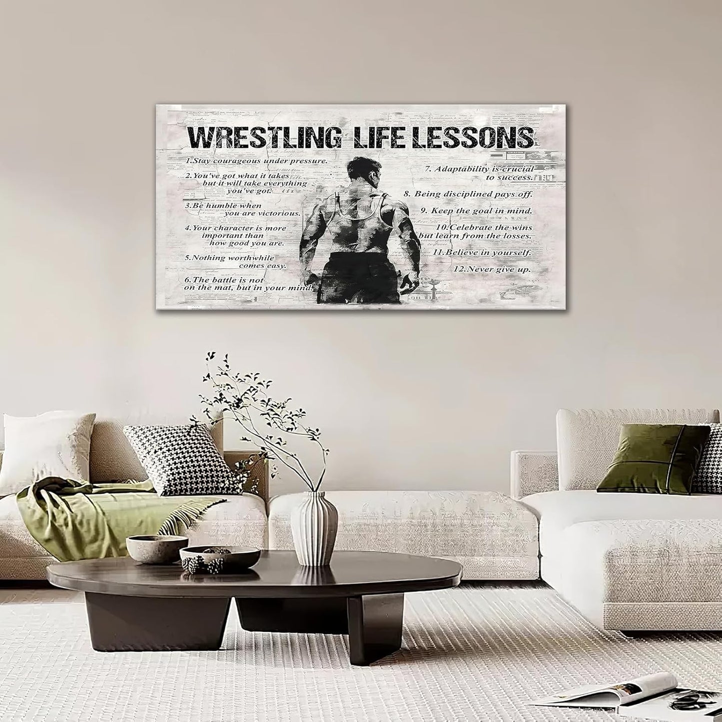 Wrestling Sports Wall Art for Living Room Large Size Wrestling Life Lessons Wall Decor Wrestling Sign Retro Canvas Prints Inspirational Pictures Painting Artwork Home Decoration Bedroom 60"X30"