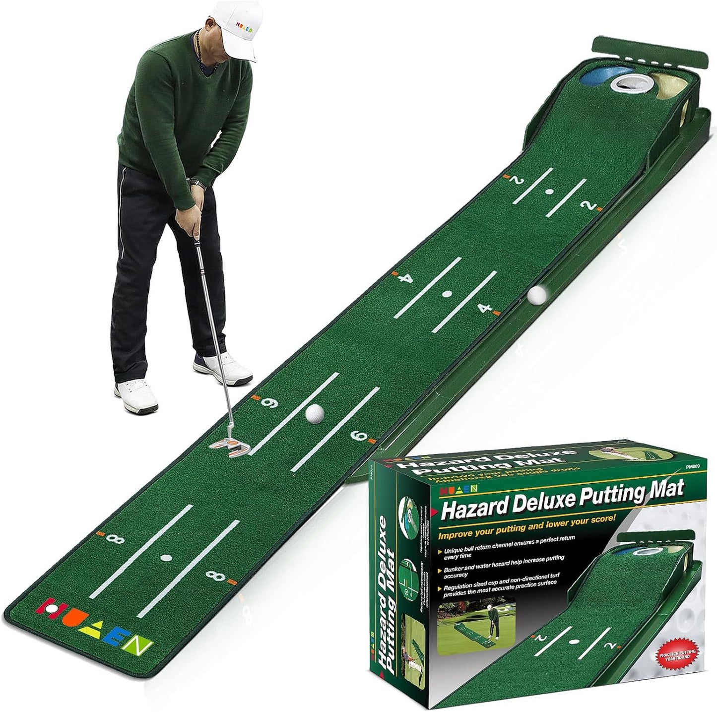 Golf Putting Green, Mat for Indoors, Putting Matt with Ball Return and 3 Holes, Training and Practice Equipment at Home or Office, Gifts Accessories for Men