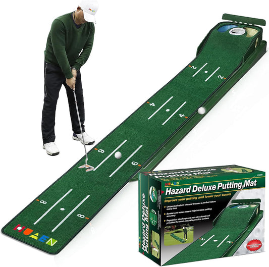 Golf Putting Green, Mat for Indoors, Putting Matt with Ball Return and 3 Holes, Training and Practice Equipment at Home or Office, Gifts Accessories for Men