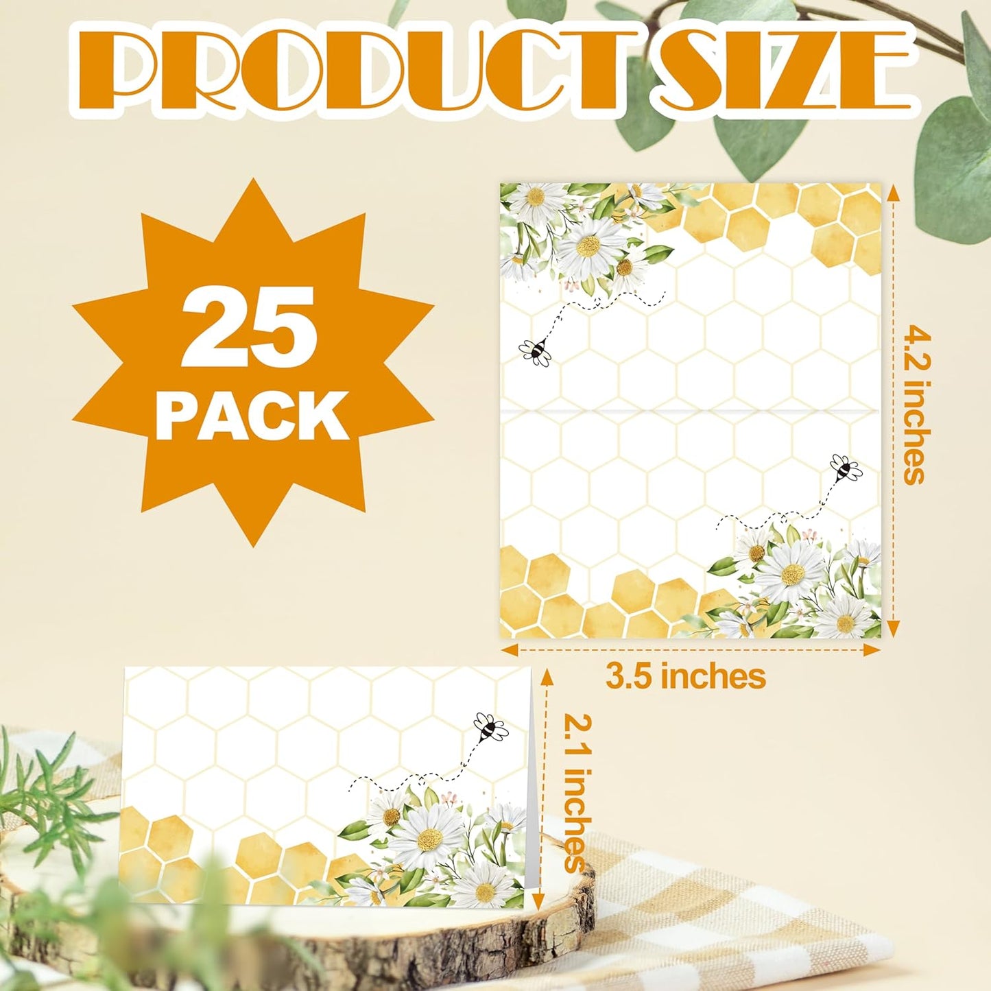 Bumble Bee Place Cards, Honey Bee Table Place Cards For Table Setting, Honeycombs Name Cards For Birthday Party Baby Shower Gender Reveal, 25 Cards Included -12