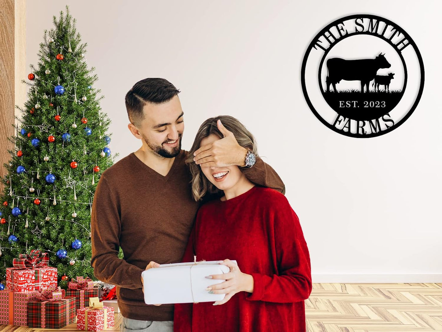 Personalized Cow Calf Metal Sign, Personalized Family Monogram Name Sign, Custom Cow Calf Farm Sign