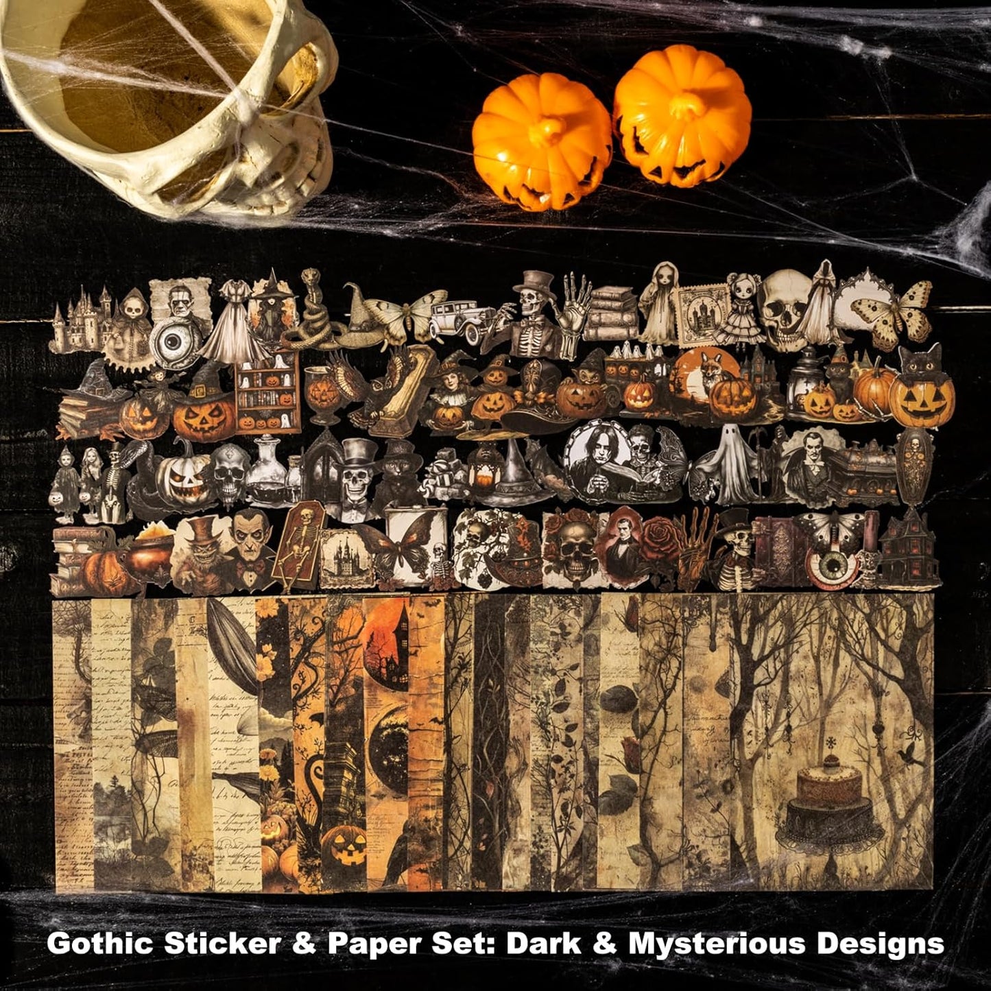 Vintage Gothic Scrapbook Sticker Paper Set – 240PCS Journaling Stickers and Material Sheets for DIY Crafts, Albums, Cards and Journals, Halloween Decoration Gift