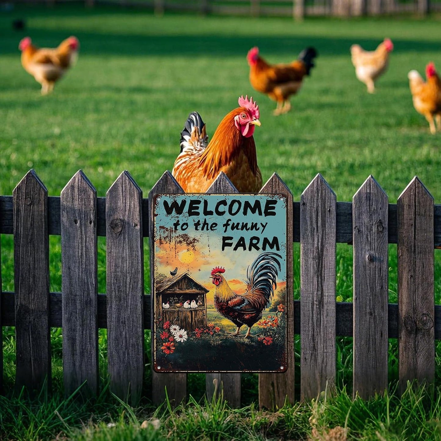 Vintage Chicken Coop Metal Signs Welcome To My Funny Farm Sign Retro Aluminum Sign For Home Garden Outdoor Yard Farmhouse 12x16 Inch