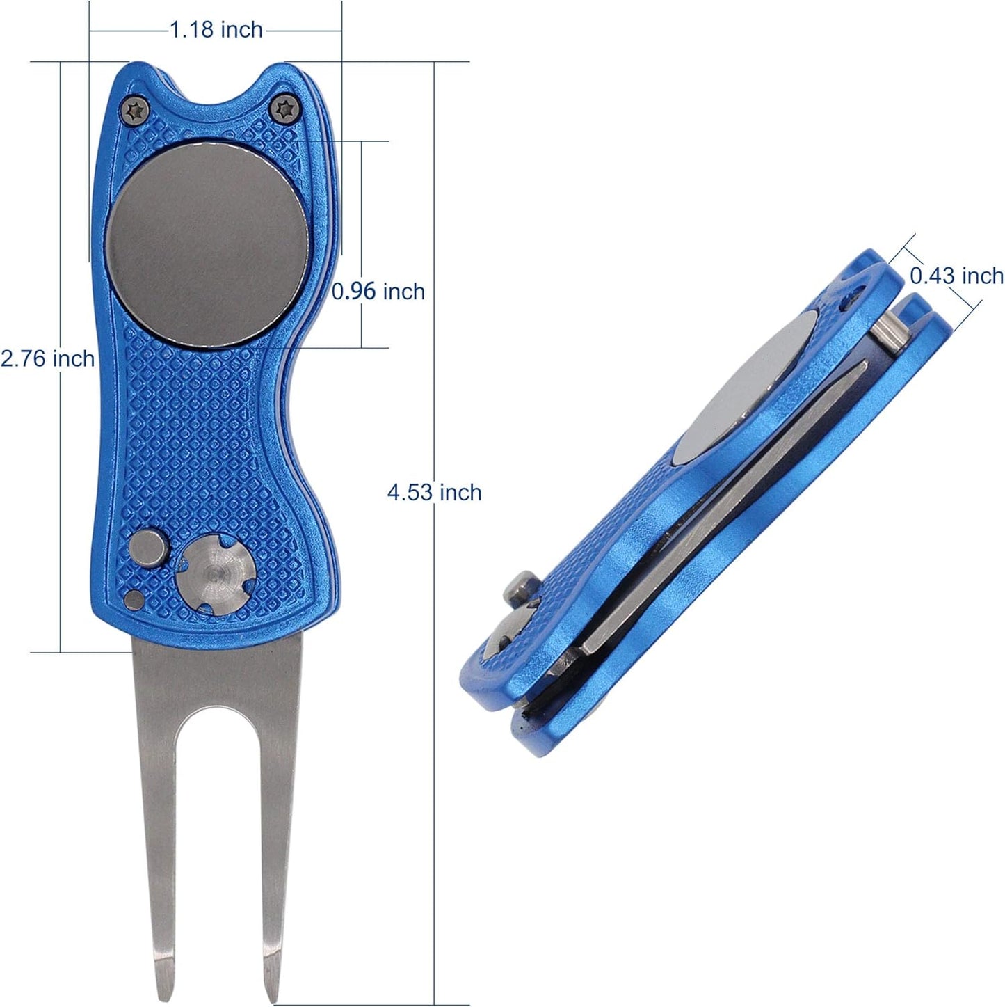 Golf Divot Repair Tool with Magnetic Ball Marker, Metal and Foldable Design