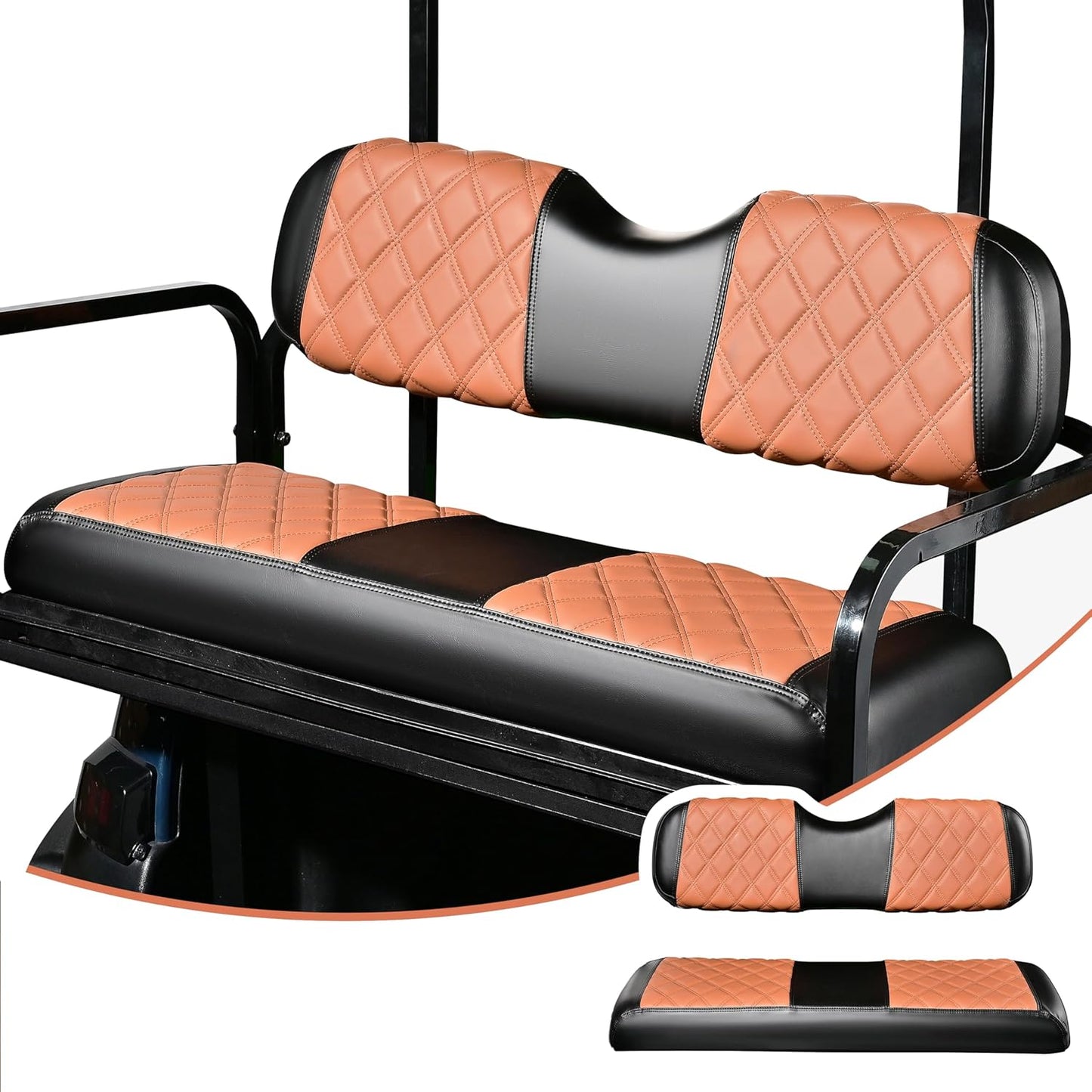 NOKINS Golf Cart Seat Covers Fit Club Car Precedent/DS/EZGO RXV/TXT/Yamaha Drive Aftermarket Standard Rear Seat Cushion, No Stapler, Multiple Colors&Breathable (Brown&Black)