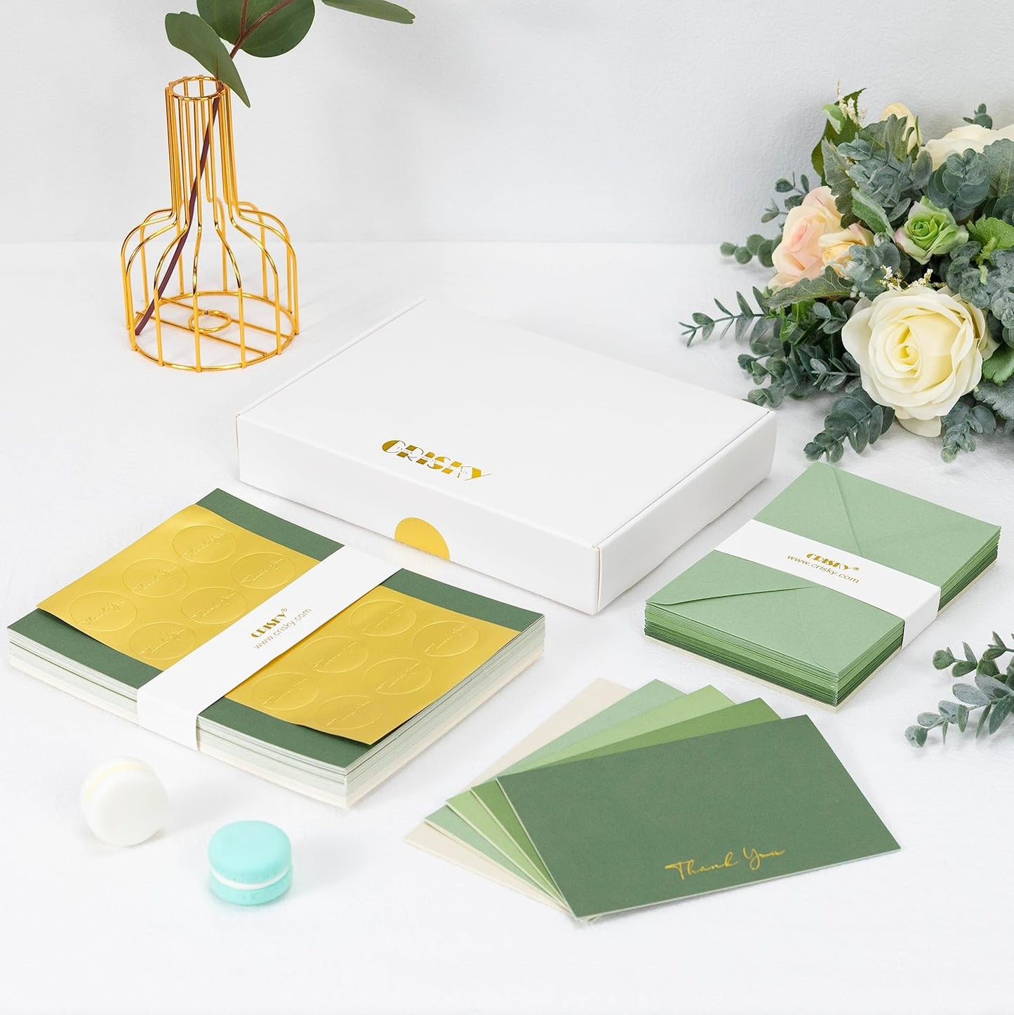 Crisky Sage Green Thank You Cards with Envelopes & Stickers， 25 Pack Bridal Shower Graduation Thank You Cards Small Business, Wedding Baby Shower Birthday Funeral Notes Bulk